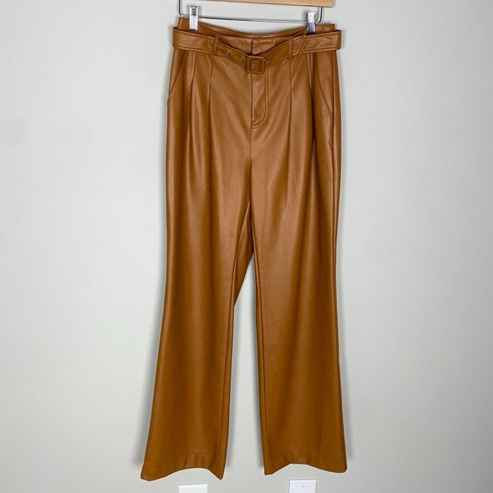 7 For All‎ Mankind Faux Vegan Leather Belted Wide Leg Pants Trousers Camel Color